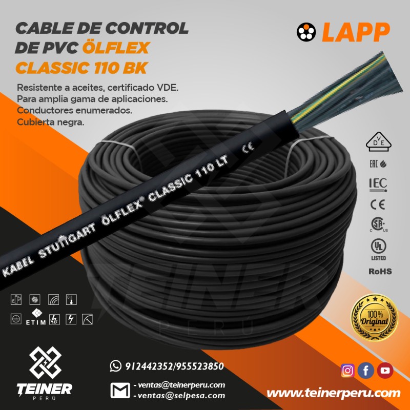LAPP CABLE DE CONTROL DE PVC OLFLEX CLASSIC 110 BK TEINER