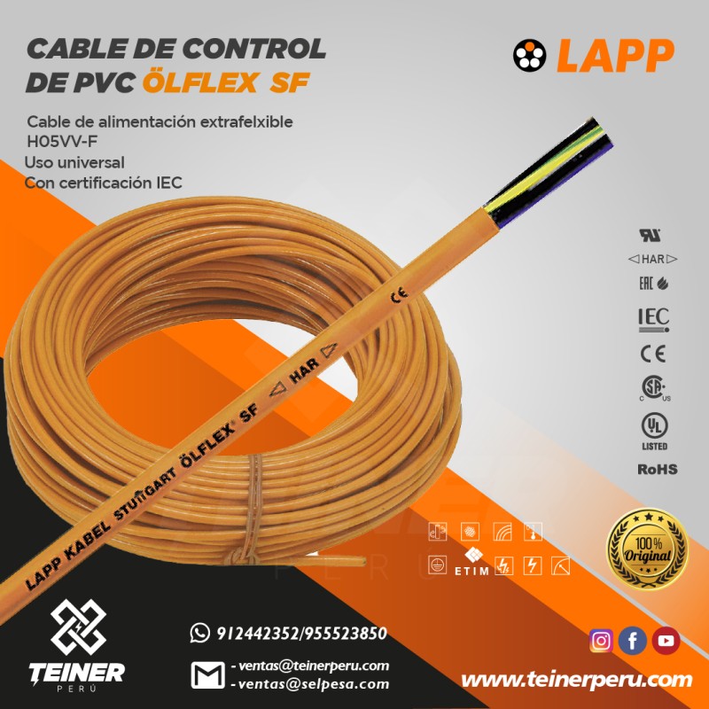 LAPP CABLE DE CONTROL DE PVC OLFLEX SF EXTRAFLEXIBLE H05VVF TEINER
