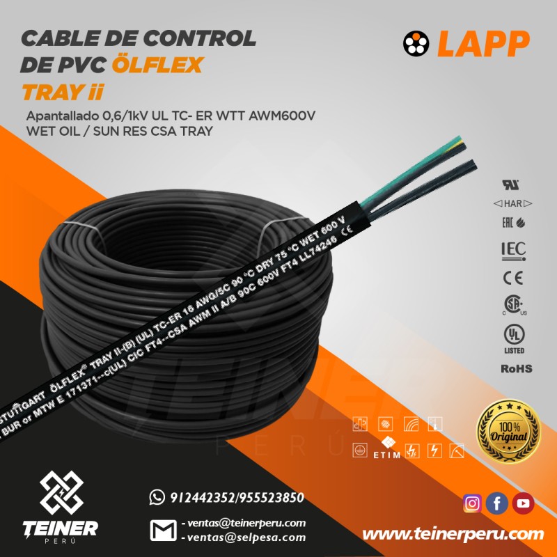 LAPP CABLE DE CONTROL DE PVC OLFLEX TRAY II TEINER